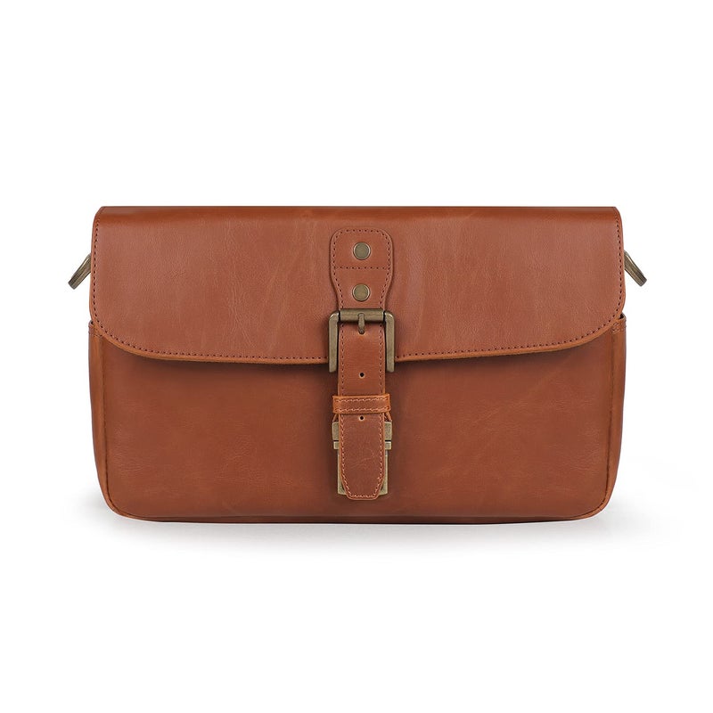 MegaGear MG1525 Leather Camera Messenger Bag for Mirrorless, Instant and DSLR Cameras - Light Brown, Compact,LightBrown - Image 2